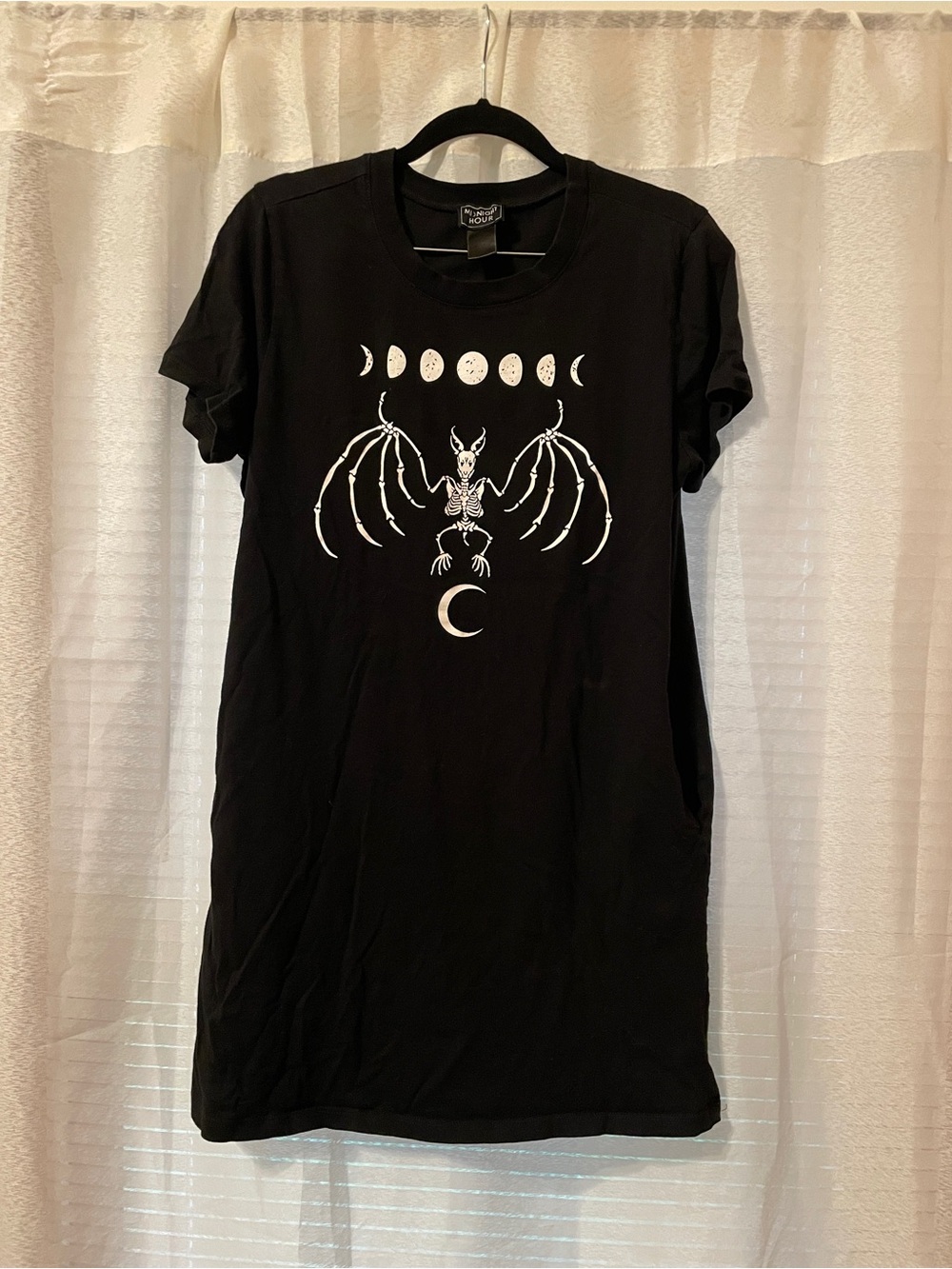 Gothic Moon & Bat Skeleton Mini Dress — Black